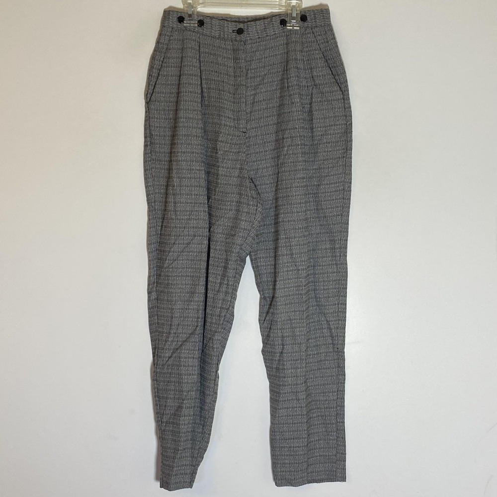 Vintage Kathy Ireland Dress Pants Juniors 9/10 Gray‎ Check Pleated Tapered USA